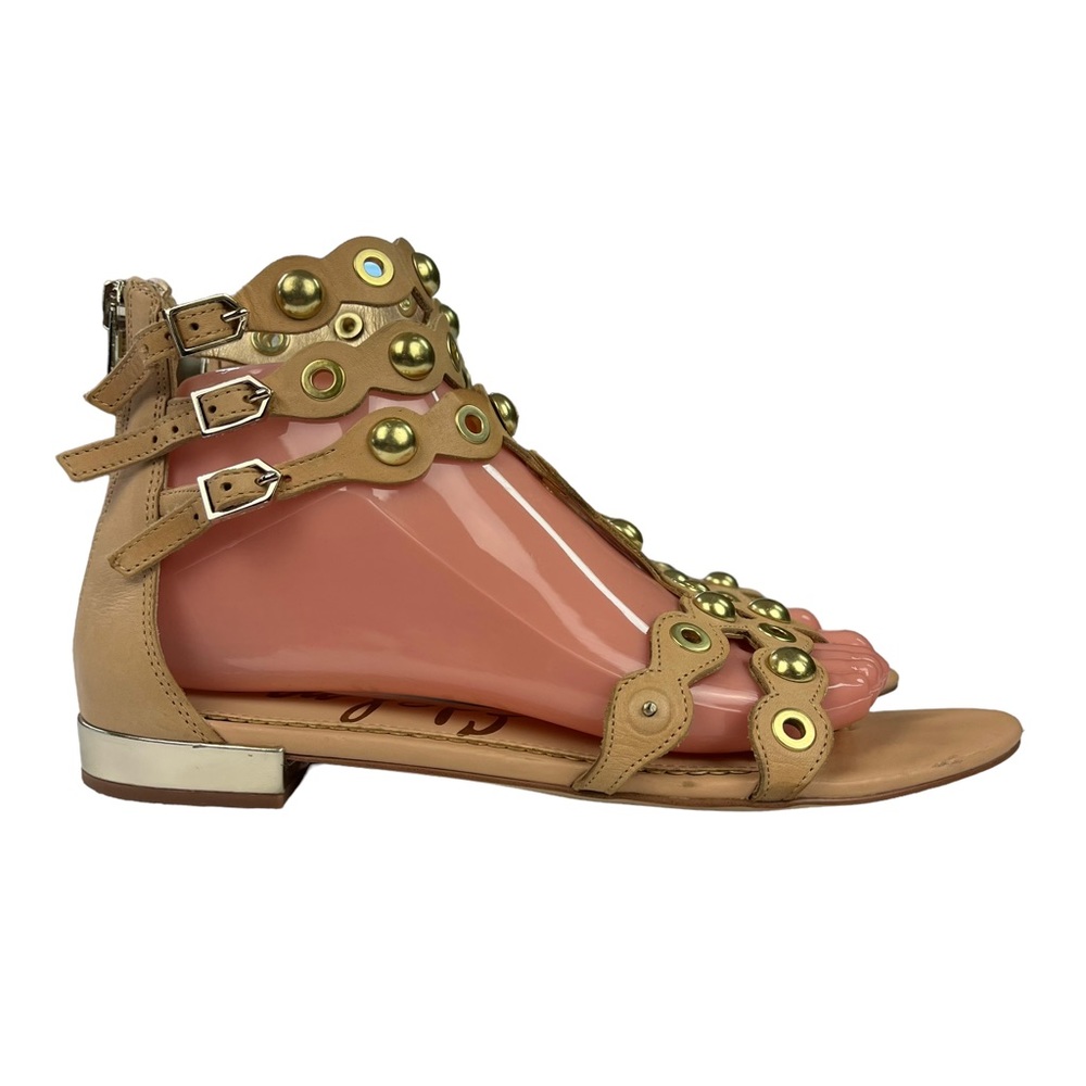 Sam Edelman Desi Gladiator Sandals Nude with Gold Studs Womens Size 8
